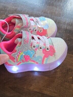Skechers Size 5 Baby Glitter Rainbow Kids Sneakers - Pink Multicolor NEW